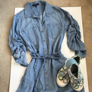 Denim dress long sleeves with pocket & belt